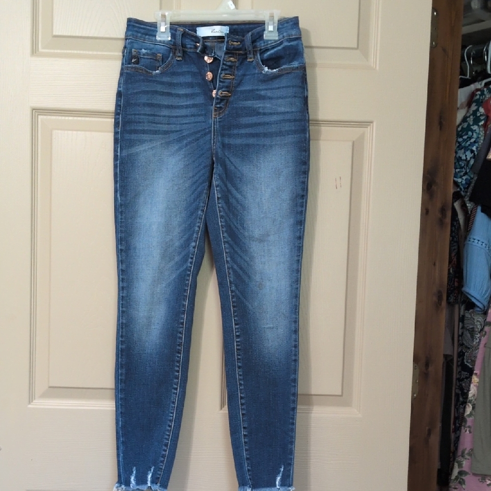 KanCan High Rise Blue Jeans with Distressed Hem